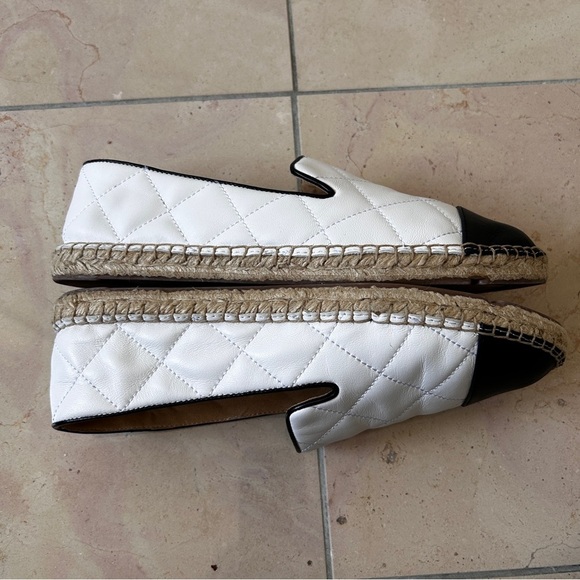 Talbots Women's Flats Size 8.5 White/Black Izzy Quilted Soft Nappa Espadrille - Picture 4 of 10